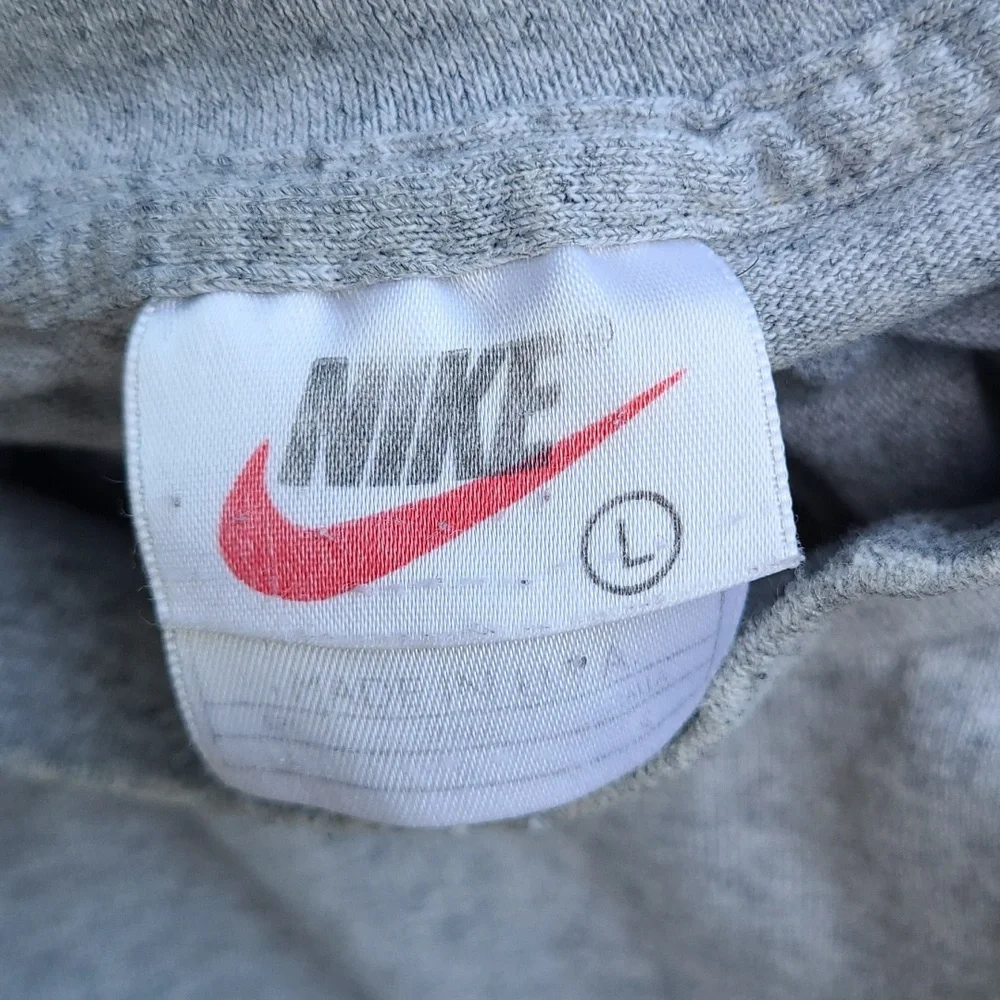 NIKE‎ Check Logo USA Cotton Grey Mens Large Long Sleeve Shirt Y2K 90s RARE